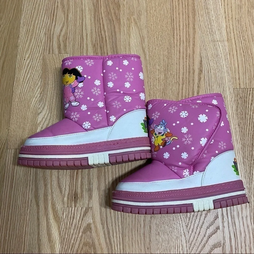 Dora the Explorer Pink Snow Boots Sz 13-1 Kids Winter Girls
